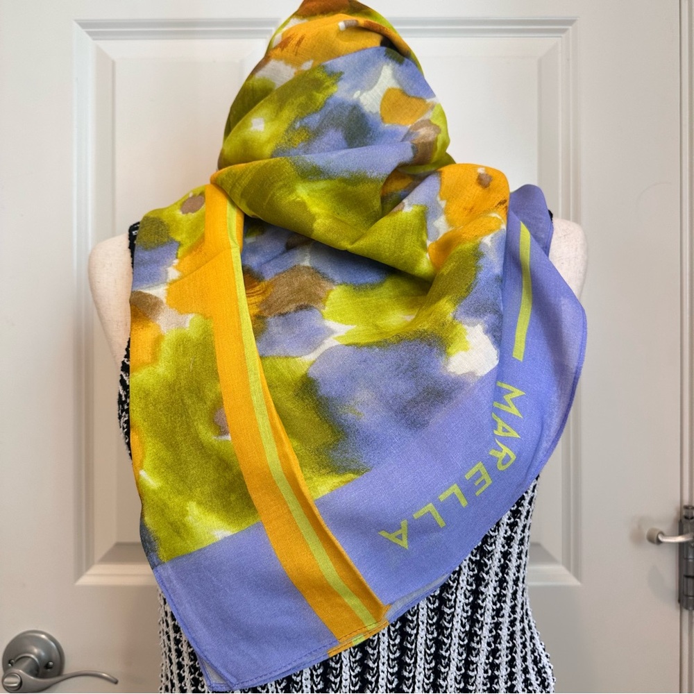NWOT Marella by Max Mara Cotton Blend Shawl Scarf Size: 120cm* 120cm Spring - Picture 12 of 15